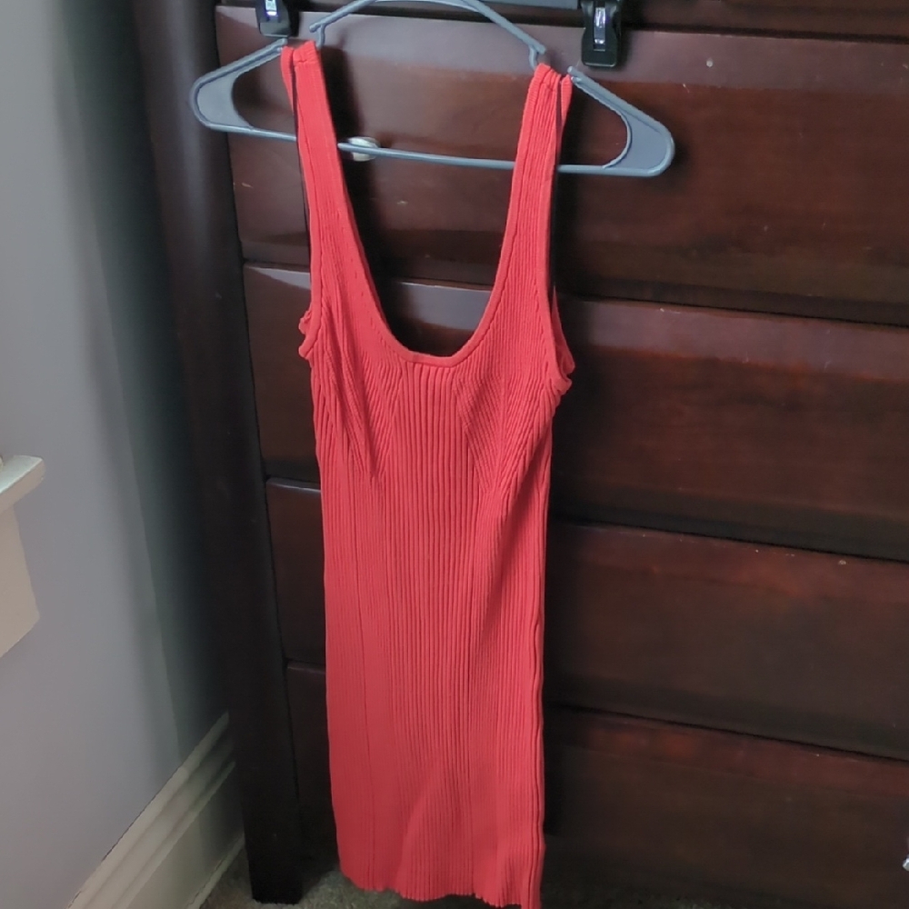 Red Ribbed Sleeveless Dress